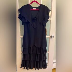Parta Short Sleeve Black Ruffled Dress, Women’s Size 14, NWT